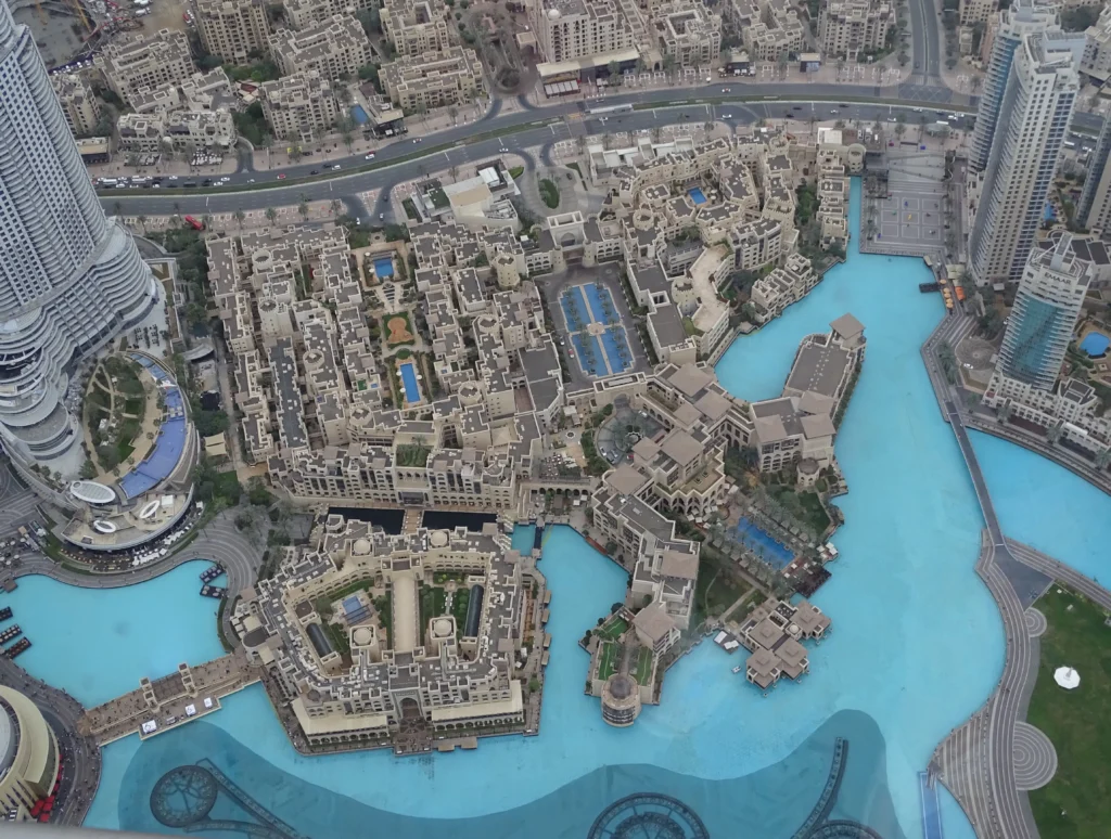 View from the Burj Khalifa over the Downtown Dubai district