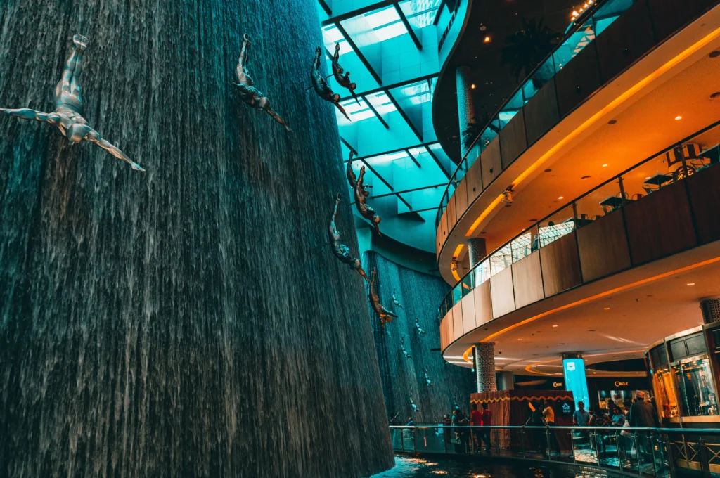 The waterfall in the Dubai Mall in the Downtown district
